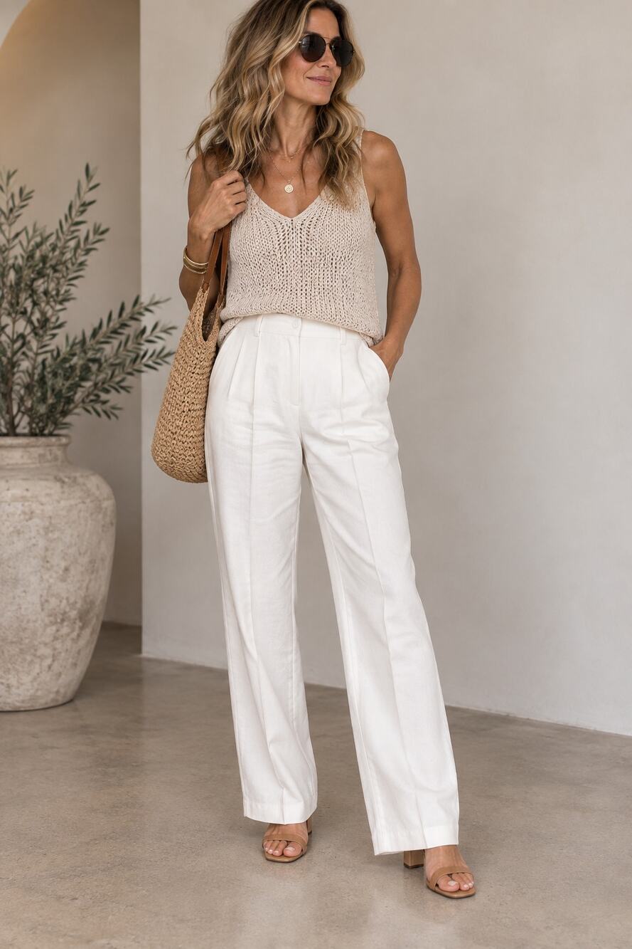 Personal Vintage Women’s White High Waist Trousers Size 10 Linen Look